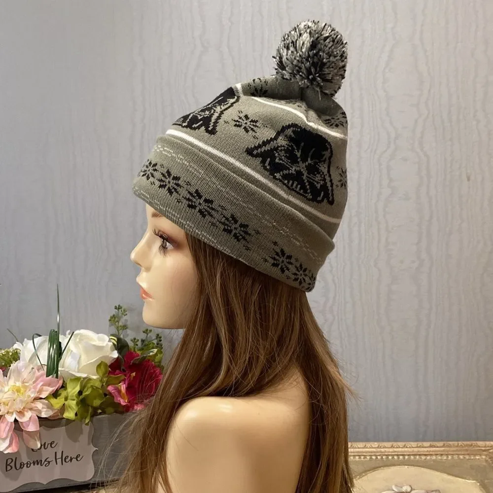Star Wars Darth Vader Fair Isle Pom Beanie Cap Grey Black OSFM